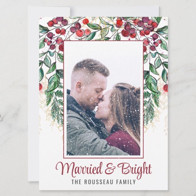 Cartão De Festividades Berries d'água Evergreen casados e brilhantes (Frente)