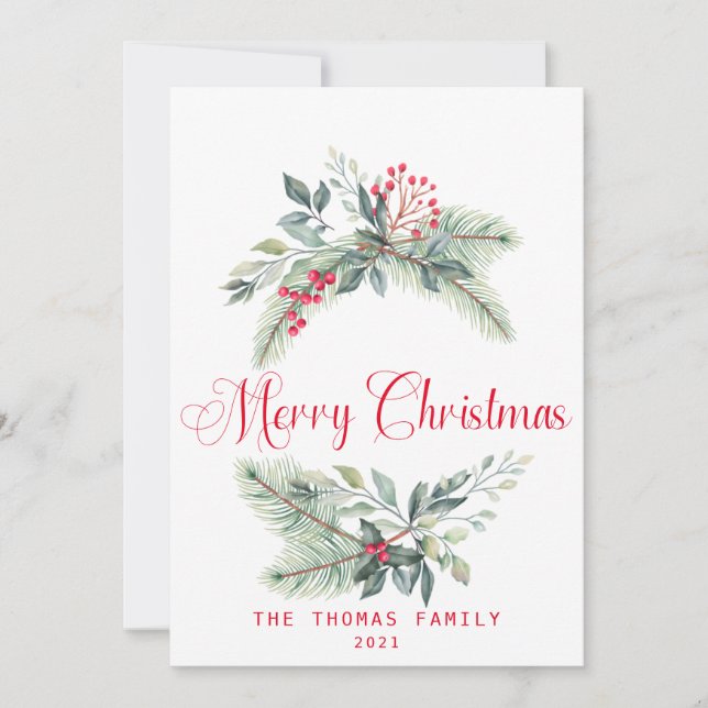 Cartão De Festividades Berries De Aquarelas E Greenerescência Fora Do Nat (Frente)