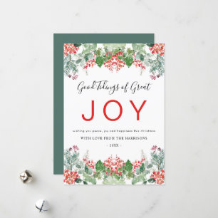Cartão De Festividades Berries de inverno e Joy Greenery Natal