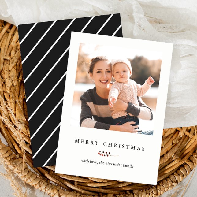 Cartão De Festividades Berries e Stripes Felizes Foto de Natal (Criador carregado)
