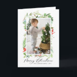 Cartão De Festividades Berries Watercolor e Greenery Feliz Natal<br><div class="desc">Enviar desejos e saudações com este Cartões de foto de Natal personalizável. Apresenta folhas de aquarela,  colas e bagas com um roteiro elegante. Personalize adicionando uma foto vertical e textos. O cartão de Natal perfeito para a sua família e amigos. Itens correspondentes estão disponíveis.</div>