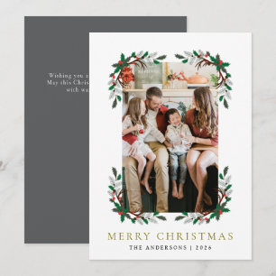 Cartão De Festividades Berry Branch Frame Christmas Family 1 Photo