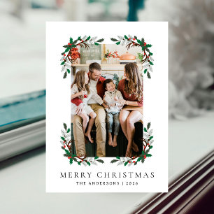 Cartão De Festividades Berry Branch Frame Christmas Family 1 Photo