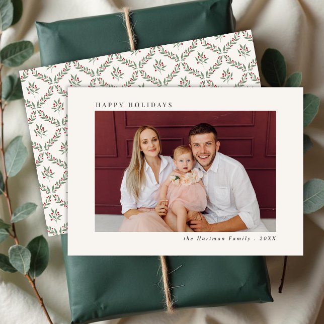 Cartão De Festividades Berry Elegante Frente Mínimo de Volta ao Natal (Criador carregado)