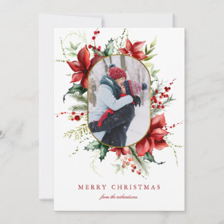 Cartão De Festividades Berry Gold Foil Frame Photo Christmas Holiday Card
