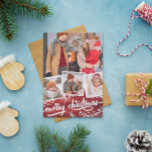 Cartão De Festividades Berry Twig Red Wood Colagem Feliz Natal<br><div class="desc">Cartões de foto de Natal de dois lados com uma colagem fotográfica de quatro fotos - uma maior e três menores em quadros brancos quadrados - contra grãos de madeira vermelha. Feliz Natal está escrito em um roteiro ousado e rodeado de perucas de morango. Nas costas, adicione uma saudação de...</div>