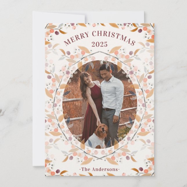 Cartão De Festividades Berry Wreath Frame Photo (Frente)