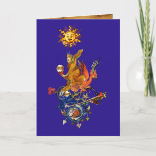CARTÃO DE FESTIVIDADES BESTIÁRIO MEDIEVAL ESQUISITO,ALQUIMISTA,DRAGÃO VER