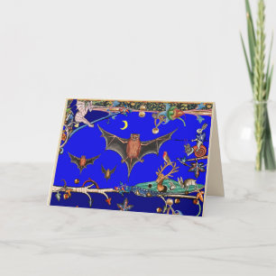 CARTÃO DE FESTIVIDADES BESTIÁRIO MEDIEVAL, MAMÍFEROS DA FLORESTA MORCEGOS