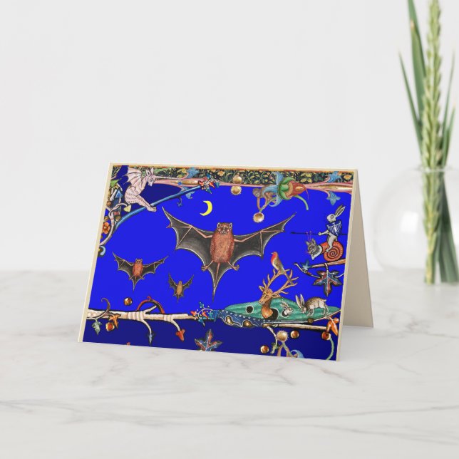 Cartão De Festividades BESTIÁRIO MEDIEVAL, MATA DE ANIMAIS Voadores, Morc (Frente)