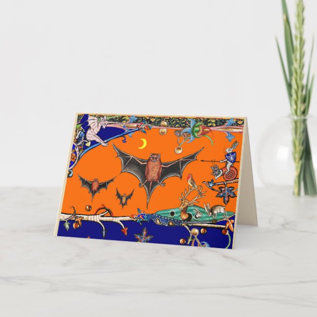 Cartão De Festividades BESTIÁRIO MEDIEVAL, MORCEGOS Voadores ANIMAL da Fl (Frente)