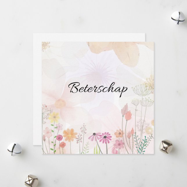 Cartão De Festividades Beterschapskaart met bloemen (vierkant) (Frente/Verso In Situ)