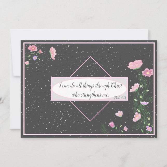 Cartão De Festividades Bíblia Verso Philippians 4:13 Flor | (Frente)