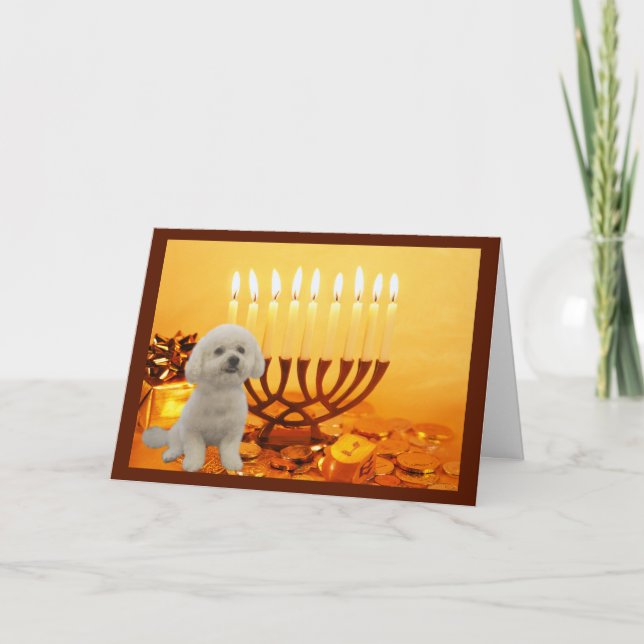 Cartão De Festividades Bichon Frise Chanukah Card Menorah (Frente)