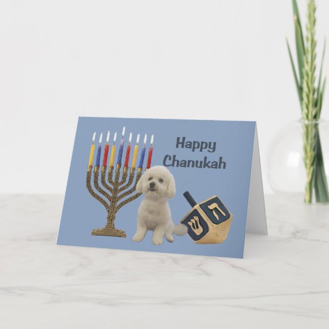 Cartão De Festividades Bichon Frise Chanukah Card Menorah Dreidel (Frente)