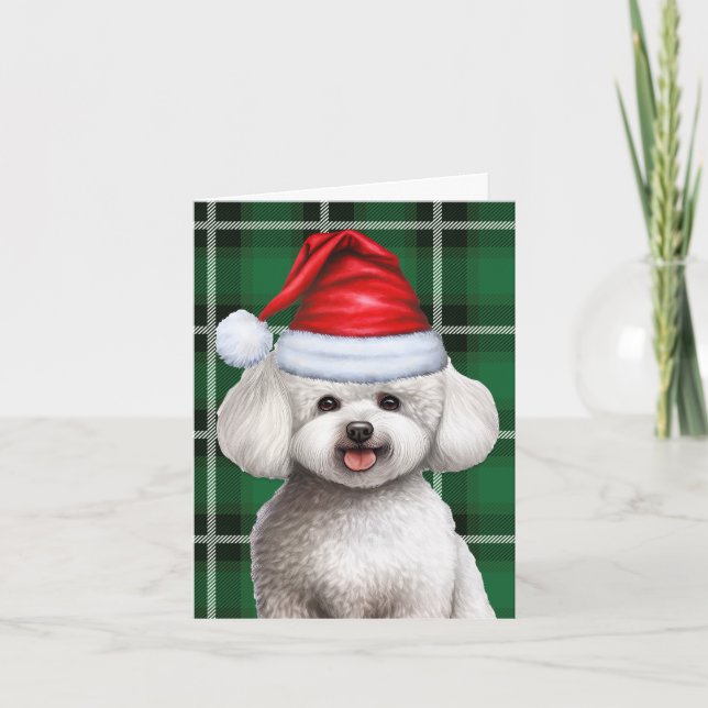 Cartão De Festividades Bichon Frise Cog Xadrez Verde Férias (Frente)