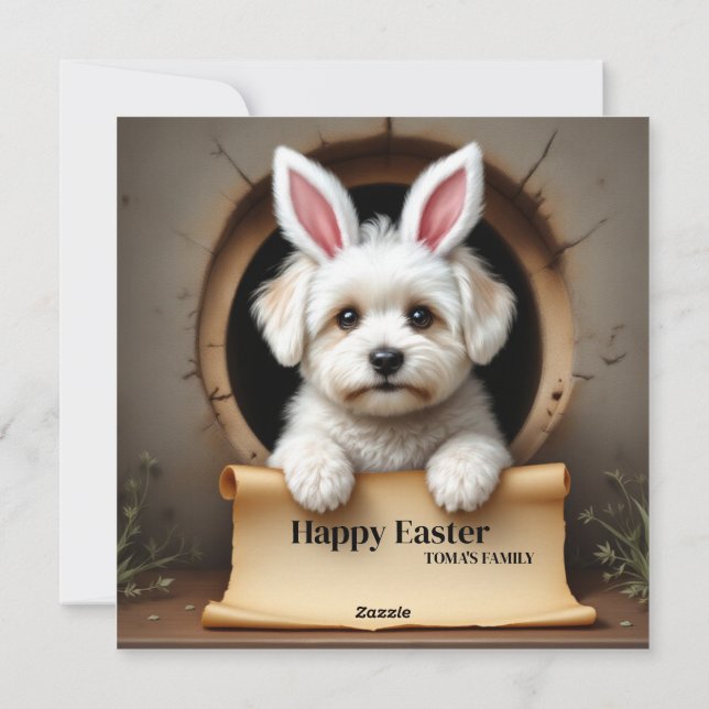 Cartão De Festividades Bichon Frise dog - com o Nome da Família (Verso)