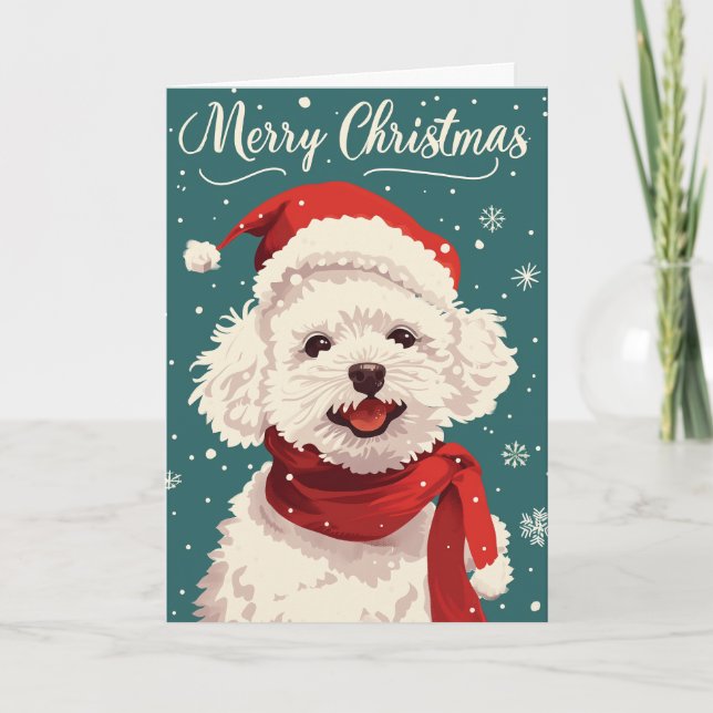 Cartão De Festividades Bichon Frise Feliz Natal Personalizado (Frente)