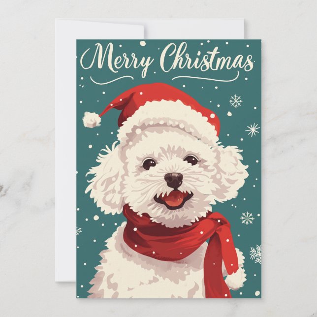 Cartão De Festividades Bichon Frise Felry Natal (Frente)