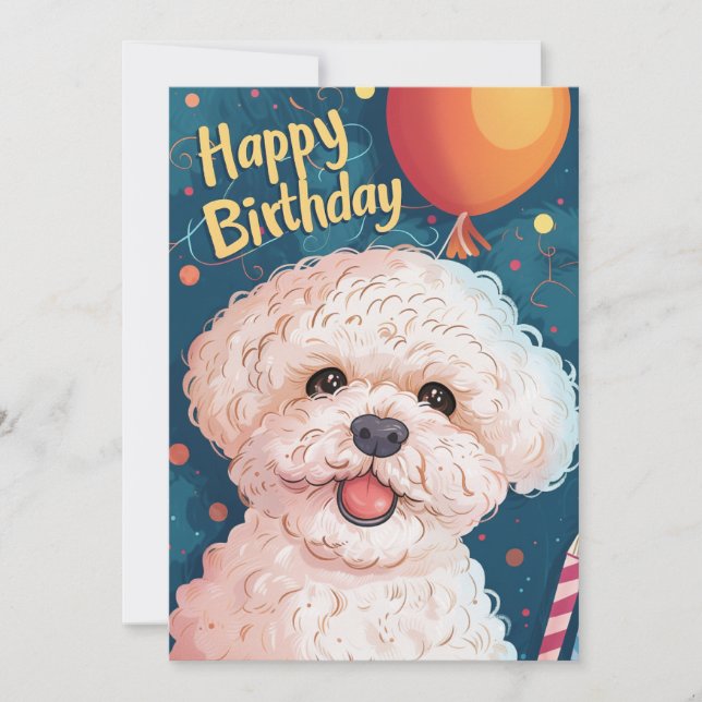 Cartão De Festividades Bichon Frise Happy Birthday (Frente)