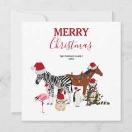 Cartão De Festividades Bichos de Natal engraçados e bonitos Noel Hats Lig