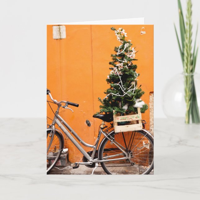 Cartão De Festividades Bicicleta de Árvore de Natal (Frente)