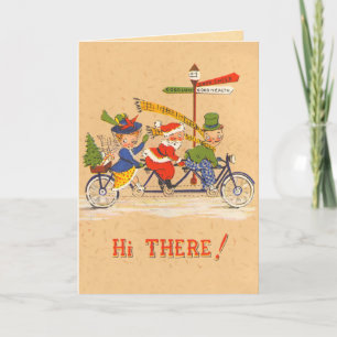 Cartão De Festividades Bicycling Santa Vintage Christmas Card