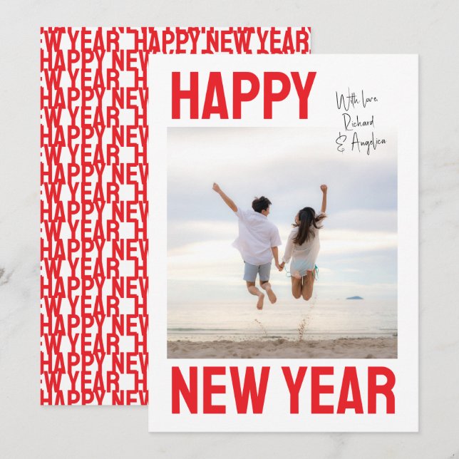 Cartão De Festividades Big, Bold Happy New Year Single Photo (Frente/Verso)
