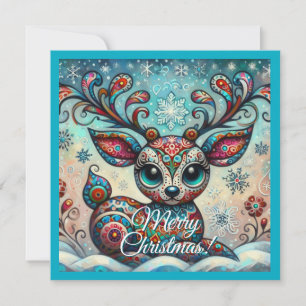 Cartão De Festividades Big Eyed Reindeer Folhek Art Personalizado