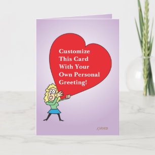 Cartão De Festividades Big Heart Custom Greeting Card With Cartoon Girl 0