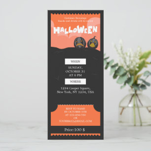 Cartão De Festividades Bilhete de festa de Halloween preto e laranja assu