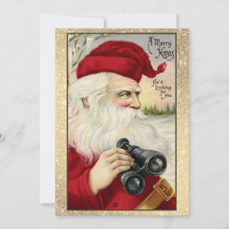 Cartão De Festividades Binóculos Assustadores do Papai Noel Vintage Natal