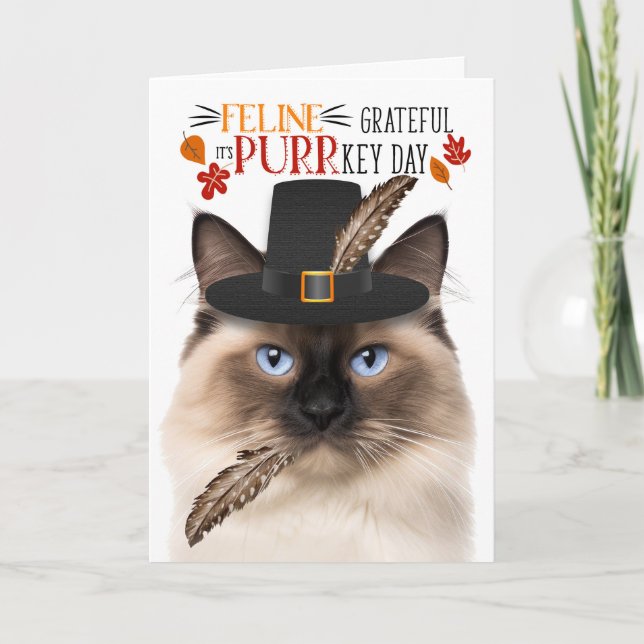 Cartão De Festividades Birman Cat Feline Grateful para PURRkey Day (Frente)