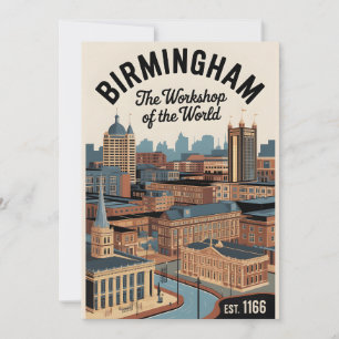 Cartão De Festividades Birmingham Inglaterra Paisagem Urbana Retro Viagem
