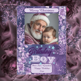 Cartão De Festividades Birthday Boy's Christmas Purple Floral Watercolor