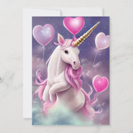 Cartão De Festividades Birthday Girl Fantasy Unicorn com Balões Rosa