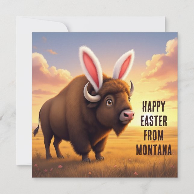 Cartão De Festividades Bisão americana com orelhas de coelho (Frente)