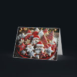 Cartão De Festividades Biscoitos De Açúcar De Natal Em Púltimo Vermelho<br><div class="desc">Uma placa festiva é cheia de biscoitos de Natal intricadamente decorados,  com designs como Papais noeis,  estrelas e árvores de Natal</div>