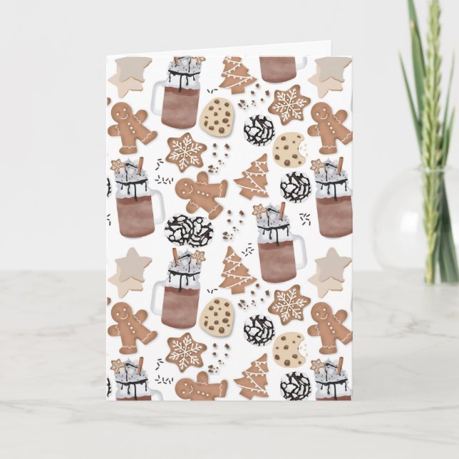 Cartão De Festividades Biscoitos de Natal e Chocolate Quente Férias de Cu (Frente)