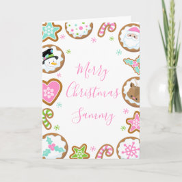 Cartão De Festividades Biscoitos de Natal Rosa e Verde Feliz Natal