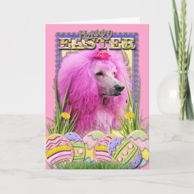 Cartão De Festividades Biscoitos do ovo da páscoa - caniche - rosa (Frente)