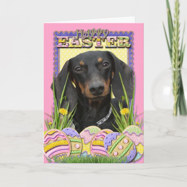Cartão De Festividades Biscoitos do ovo da páscoa - Dachshund (Frente)