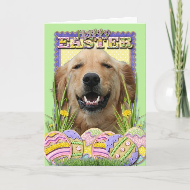 Cartão De Festividades Biscoitos do ovo da páscoa - golden retriever (Frente)