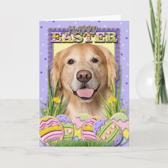 Cartão De Festividades Biscoitos do ovo da páscoa - golden retriever - (Frente)