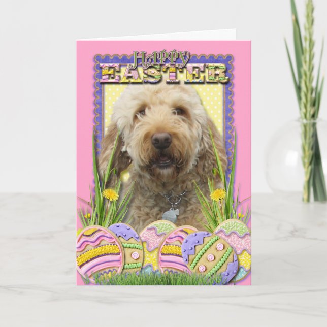 Cartão De Festividades Biscoitos do ovo da páscoa - GoldenDoodle (Frente)