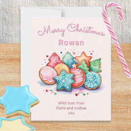 Cartão De Festividades Biscoitos Gelados Festivos Rosa Natal Personalizad