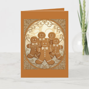 Cartão De Festividades Biscoitos Homem de Gengibre Natal Art Nouveau