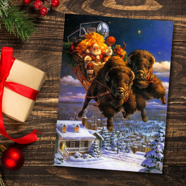 Cartão De Festividades Bison Pulando Papai Noel (Criador carregado)