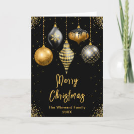 Cartão De Festividades Black and Gold Ornaments Merry Christmas