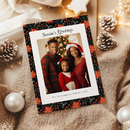 Cartão De Festividades Black and Red Poinsettia Holiday Photo Card
